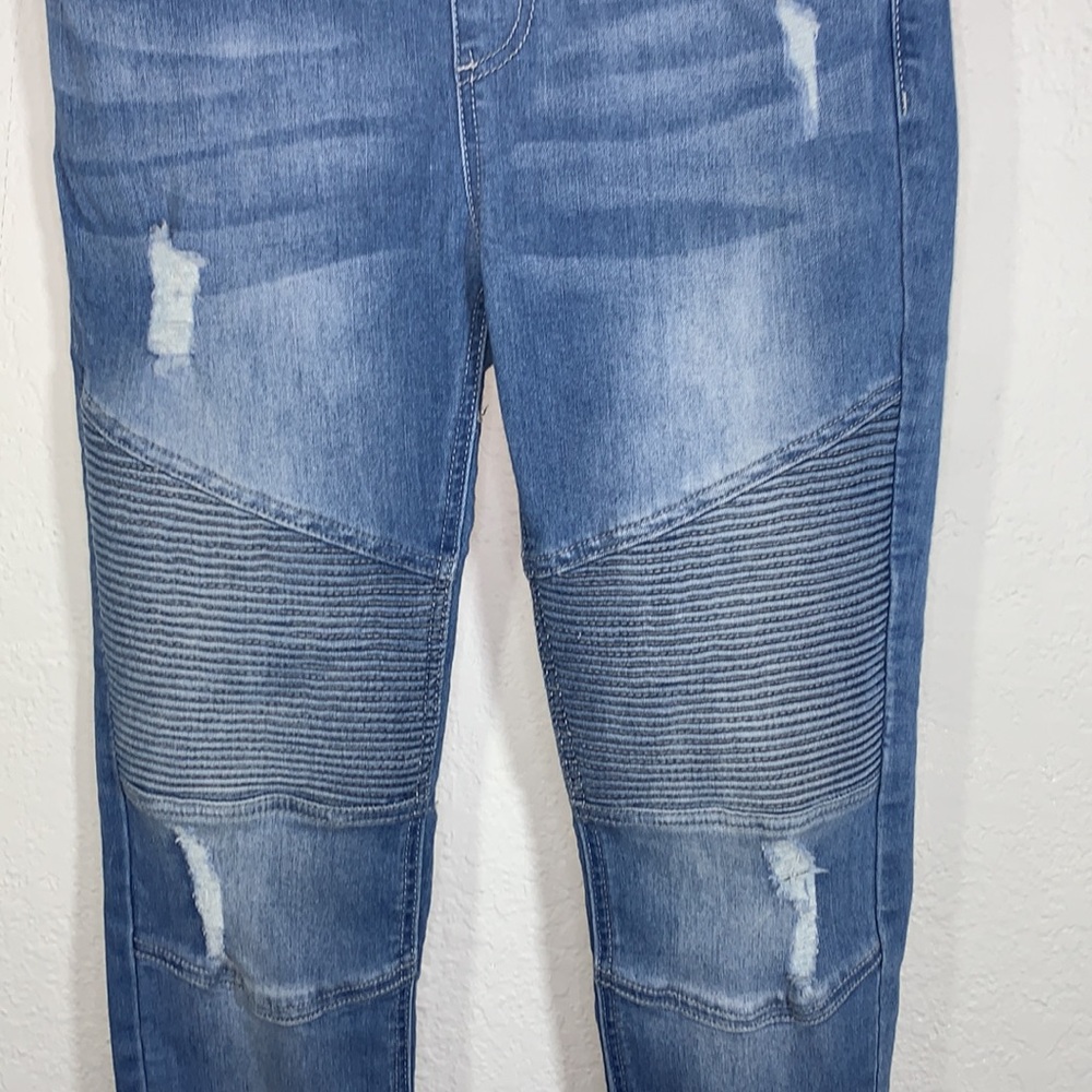 Grace & Lace Blue Distressed Motocross Denim Jeggings Size Medium - Picture 5 of 11
